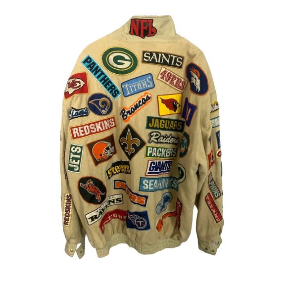 NFL Teams Custom Handmade Vintage Wool Leather Snap Up Quilted Reebok 8XL Jacket - Picture 12 of 16